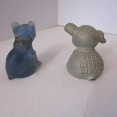 Vintage Miniature Bull Dog Bucki Carbons Ribbons & Blue Dog