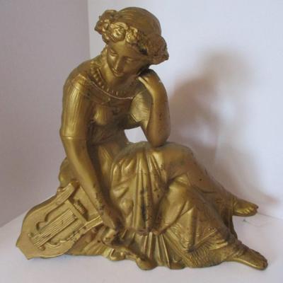 Antique Cast Metal Spelter Woman Ansonia Mantle Clock Topper