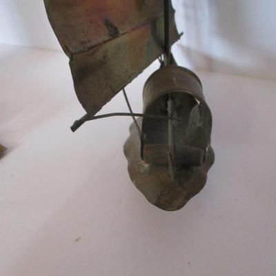 Vintage Metal Brass Sailing Ship & Lighthouse Sculptures
