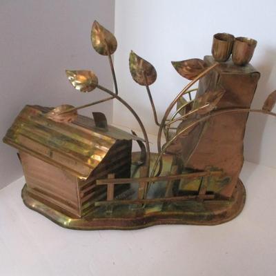 Vintage Copper Metal Barn Mill With Wheel & Music Box Made In Hong Kong