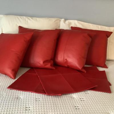 M756 Set of Four Red Vinyl Pillows and Placemats