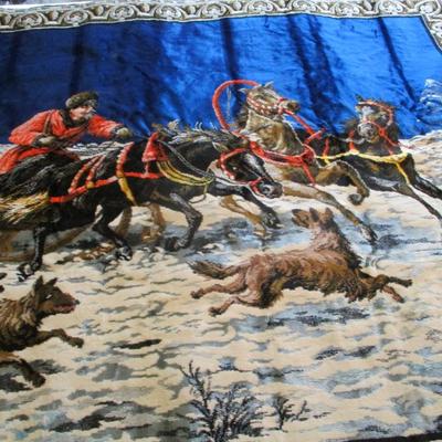 Hunting Scene Tapestry Approx 75 1/2" x 48"