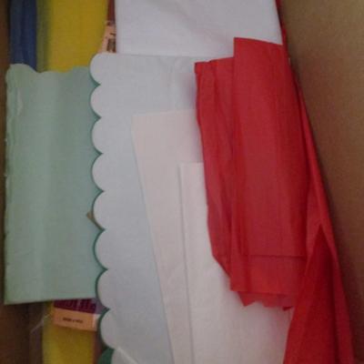 Assortment Of Crafting Items Bags Tissue Paper Cards Paper Ribbons