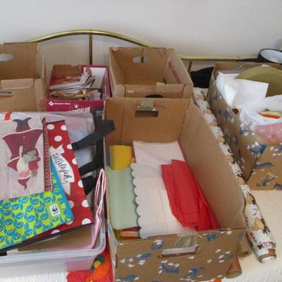 Assortment Of Crafting Items Bags Tissue Paper Cards Paper Ribbons