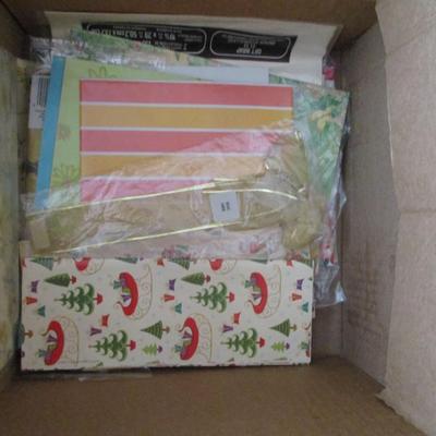 Assortment Of Crafting Items Bags Tissue Paper Cards Paper Ribbons