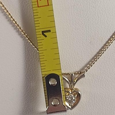 18 Karat Yellow Gold and Diamond Pendant with 14 Karat Necklace - Approx Total Weight 2.8 Grams (#31)