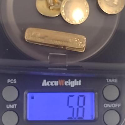 10 Karat Yellow Gold Cuff Links and Tie Clip - Approx Total Weight 5.8 Grams (#38)