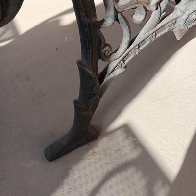 ORNATE CAST IRON PATIO BENCH WITH WOODEN SLATS