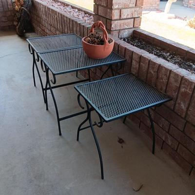 3 METAL MESH NESTING PATIO TABLES