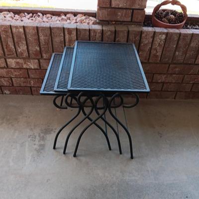 3 METAL MESH NESTING PATIO TABLES