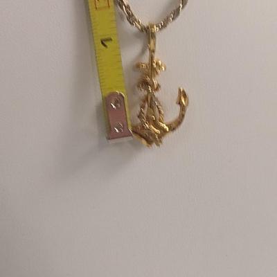 Gold Tone Sterling Silver Anchor Pendant with Necklace- Approx Total Weight 11.3 Grams (#44)