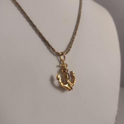 Gold Tone Sterling Silver Anchor Pendant with Necklace- Approx Total Weight 11.3 Grams (#44)
