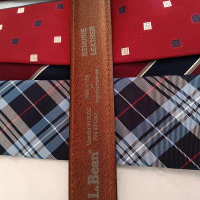 VARIOUS NECKTIES AND 2 LEATHER BELTS SIZE 36