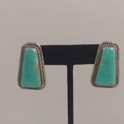Sterling Silver and Turquoise Post Earrings- Stamped Sam W. Graves (#46)