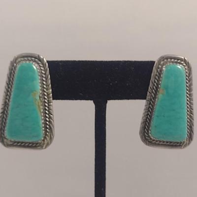 Sterling Silver and Turquoise Post Earrings- Stamped Sam W. Graves (#46)