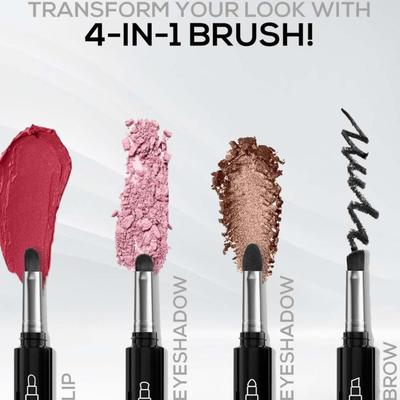2-Pack Pink & Black 4 in 1 Makeup Brush Pen Travel Size - Soft Hair Lip Eye Brush Retractable Beauty Tools