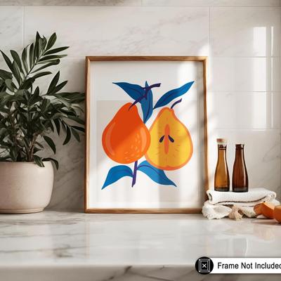 (MPT) Poster Master Orange Pear Poster - Retro Fruit Print - Abstract Art - Trendy Art - Food & Drink Art - Watercolor Art - Chic...