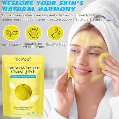Turmeric Kojic Acid Pads, 60 kojic acid and Turmeric Cleansing Pads, Turmeric Cleansing Pads for Dark Spots, Exfoliating Turmeric Pads...
