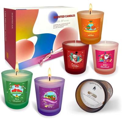 Scented Candle Gift Set - Set of 6 Scented Candles, Glass Jar Candle Family - Vanilla Cake, Apple, Rose, Cedar, Lavender, Eucalyptus...