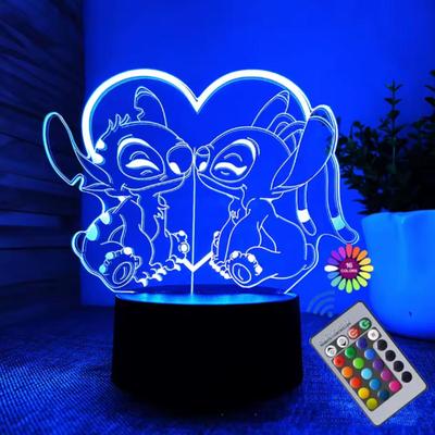 Lilo & Angel 3D Illusion Night Light with Remote Control & Smart Touch - Room Decor Lamp Birthday Valentine's Day Gifts