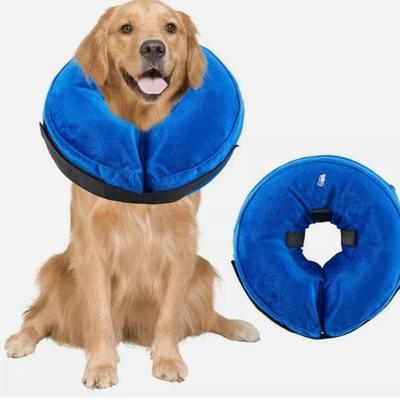 New XL Soft Inflatable Post Surgery Dog Cone Collar Alternative Blue Bite Resist Neck 19”-25”
