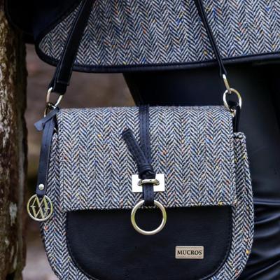 Mucros Weavers Grace Tweed Bag in Grey Herringbone - Made of 100% Wool Tweed and PU Leather Made in Ireland