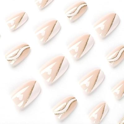 PP - French Tip Press on Nails Short Oval TUZANDW White Edge Waves & Loving Heart Designs Fake Nails Short Almond Glue on Nails...