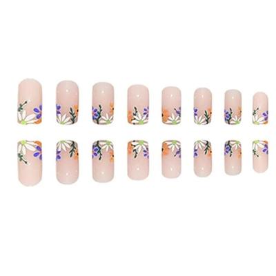 P - Square Press on Nails Medium Length, Flower Fake Nails with Designs Spring False Nails Cute Daisy Leaves Acrylic Nails Full Cover...