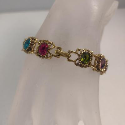 Vintage Goldette NY Multicolor and Gold Tone Bracelet (#56)