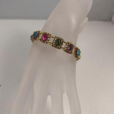 Vintage Goldette NY Multicolor and Gold Tone Bracelet (#56)