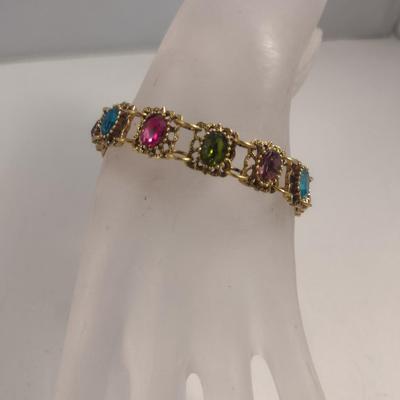 Vintage Goldette NY Multicolor and Gold Tone Bracelet (#56)