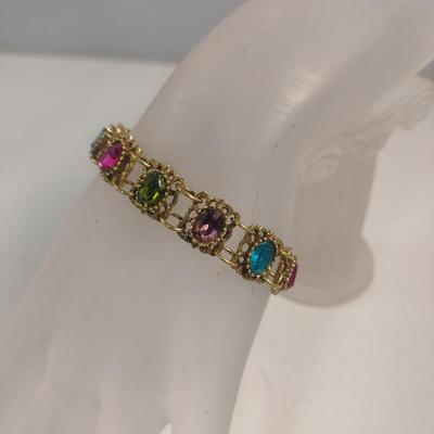 Vintage Goldette NY Multicolor and Gold Tone Bracelet (#56)