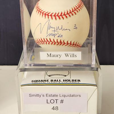 Maury Wills #30 Dodgers MVP 62 OMLB Signed Autographed Baseball In Collectors Case