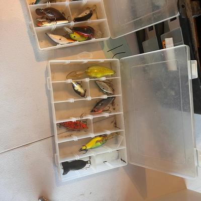 Fish tackle box filled with fishing items