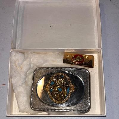 Vintage gold nugget belt buckle & money clip