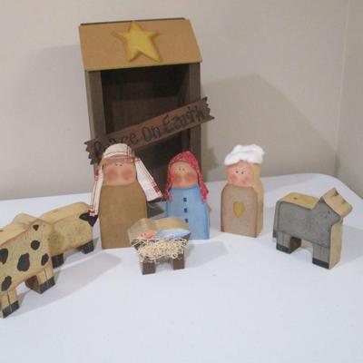 Wooden Block Hand Crafted Folk Art Nativity Set (TR)