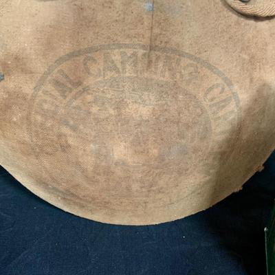 LOT 29: Vintage Camping Supplies Including Aluminum Cooker and Pots, Camping Seat, Canteen and More