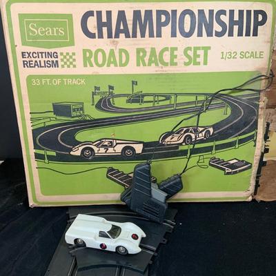 LOT 30: Vintage Sears Championship Road Race Set with Track, Cars and Controllers