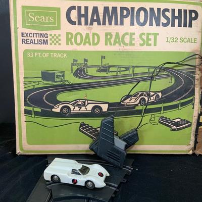 LOT 30: Vintage Sears Championship Road Race Set with Track, Cars and Controllers