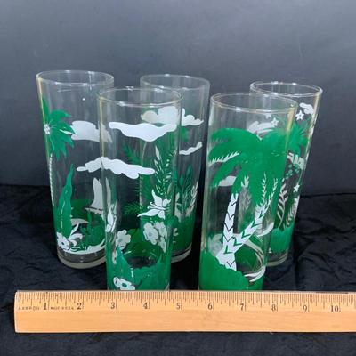 LOT 32: Vintage Kitchen Including Libby Tropical Tall Tom Collins Glasses, Strawberry Trays, Lemon Mugs, Wilpet Plastic Salt and Pepper...