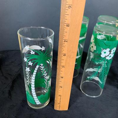 LOT 32: Vintage Kitchen Including Libby Tropical Tall Tom Collins Glasses, Strawberry Trays, Lemon Mugs, Wilpet Plastic Salt and Pepper...