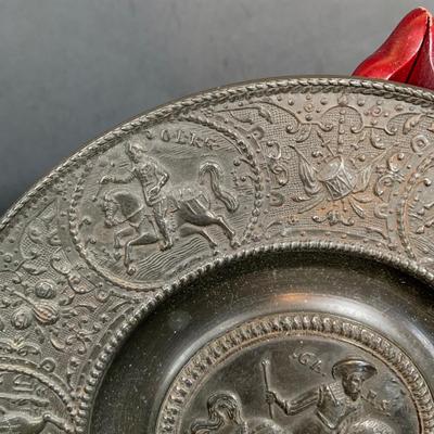 LOT 35: Set of Western Ceramic German Large Wall Plates and Set of Two (2) Nuremberg 17th Century Style Pewter Dis