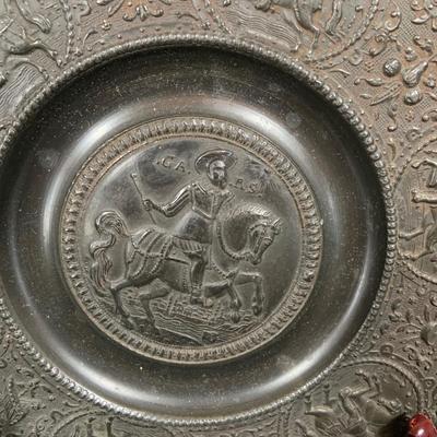LOT 35: Set of Western Ceramic German Large Wall Plates and Set of Two (2) Nuremberg 17th Century Style Pewter Dis