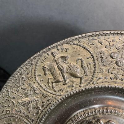 LOT 35: Set of Western Ceramic German Large Wall Plates and Set of Two (2) Nuremberg 17th Century Style Pewter Dis