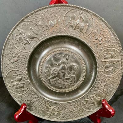 LOT 35: Set of Western Ceramic German Large Wall Plates and Set of Two (2) Nuremberg 17th Century Style Pewter Dis