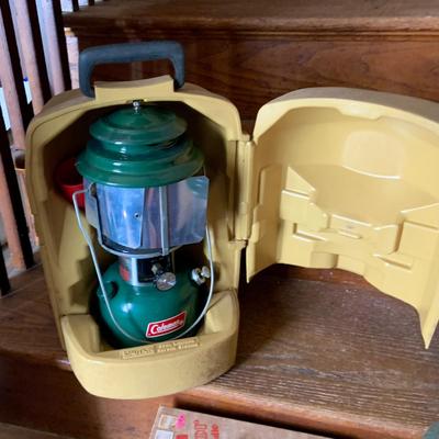 LOT 37: Set of 2 Colman Lanterns One with the Original Box and the Other in a Hard Plastic Caring Case and Frabill’s Lantern Shields In...