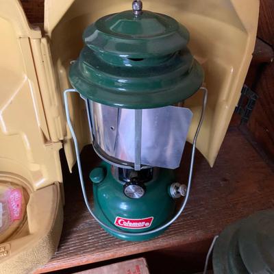 LOT 37: Set of 2 Colman Lanterns One with the Original Box and the Other in a Hard Plastic Caring Case and Frabill’s Lantern Shields In...