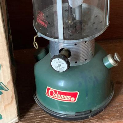 LOT 37: Set of 2 Colman Lanterns One with the Original Box and the Other in a Hard Plastic Caring Case and Frabill’s Lantern Shields In...