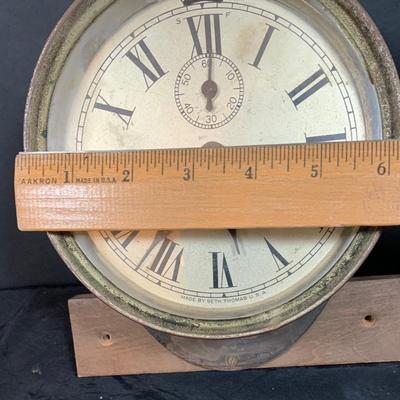LOT 42: Vintage Seth Thomas Maritime Metal Ships Clock Mounted on Wood Base