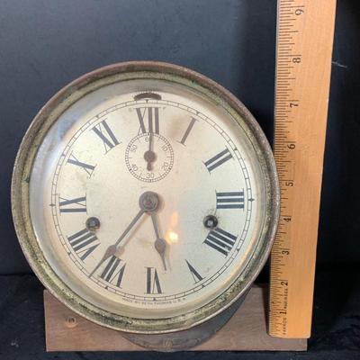 LOT 42: Vintage Seth Thomas Maritime Metal Ships Clock Mounted on Wood Base